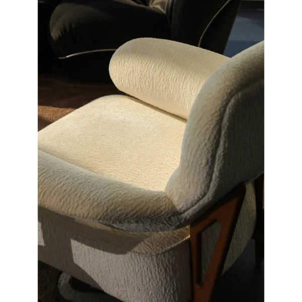 Mid-Century Bentwood Beech Lounge Chair in Cream Shearling — in a room setting