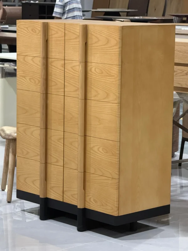 Mid-Century Ash Wood Tall Storage Cabinet in natural oak — detail
