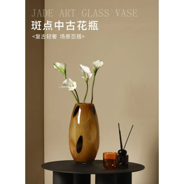 Designer Amber Speckled Glass Vases, Medium or Large in rust — in a room setting