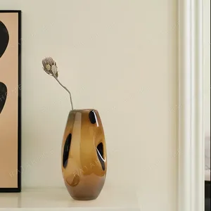 Designer Amber Speckled Glass Vases, Medium or Large in rust — in a room setting