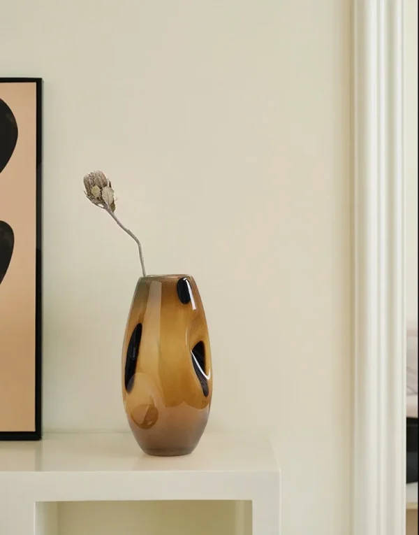 Designer Amber Speckled Glass Vases, Medium or Large in rust — in a room setting