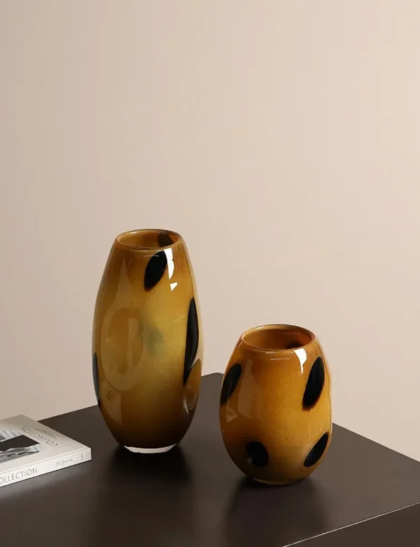 Designer Amber Speckled Glass Vases, Medium or Large in rust — in a room setting