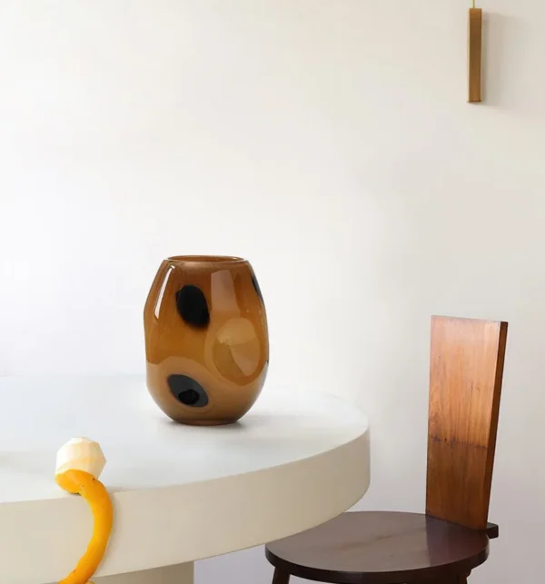 Designer Amber Speckled Glass Vases, Medium or Large in rust — in a room setting
