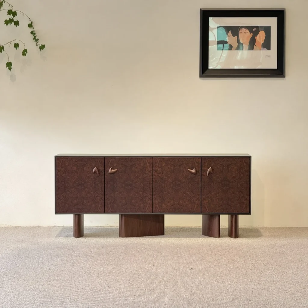 Mid Century Vintage Wood Entryway Cabinet in solid wood — front view