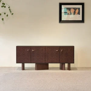 Mid Century Vintage Wood Entryway Cabinet in solid wood — front view