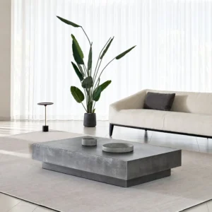 Concrete-Texture Two-Tier Block Coffee Table, 150 x 85 cm in slate — front view