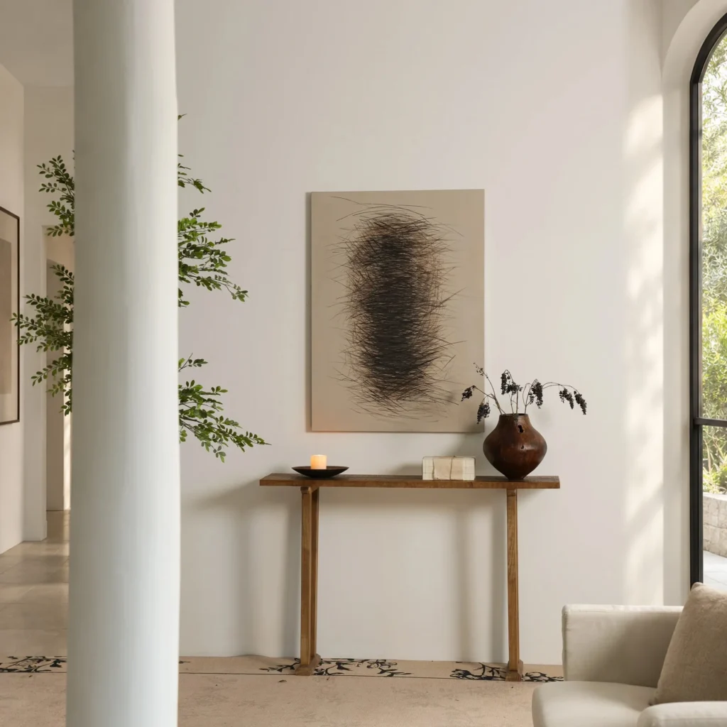 Wabi-Sabi Brass Console Table in brushed brass — front view