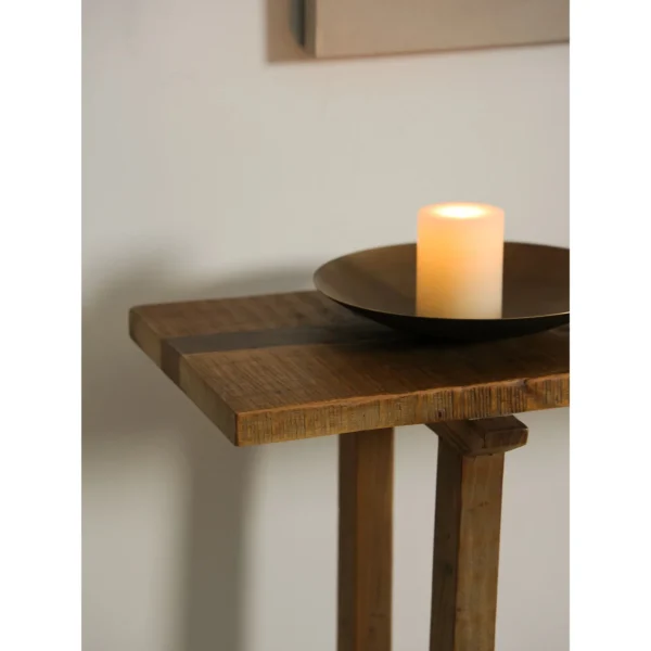 Wabi-Sabi Brass Console Table in brushed brass — in a room setting
