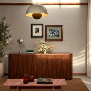 Mid-Century Wall Art Set of 2 in Brown and Green Frames — front view