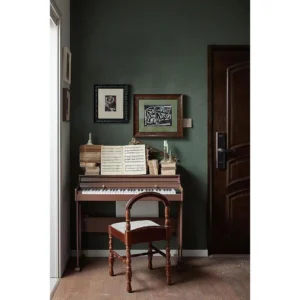 Mid-Century Wall Art Set of 2 in Brown and Green Frames — in a room setting