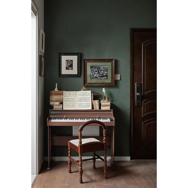 Mid-Century Wall Art Set of 2 in Brown and Green Frames — in a room setting