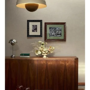 Mid-Century Wall Art Set of 2 in Brown and Green Frames — in a room setting