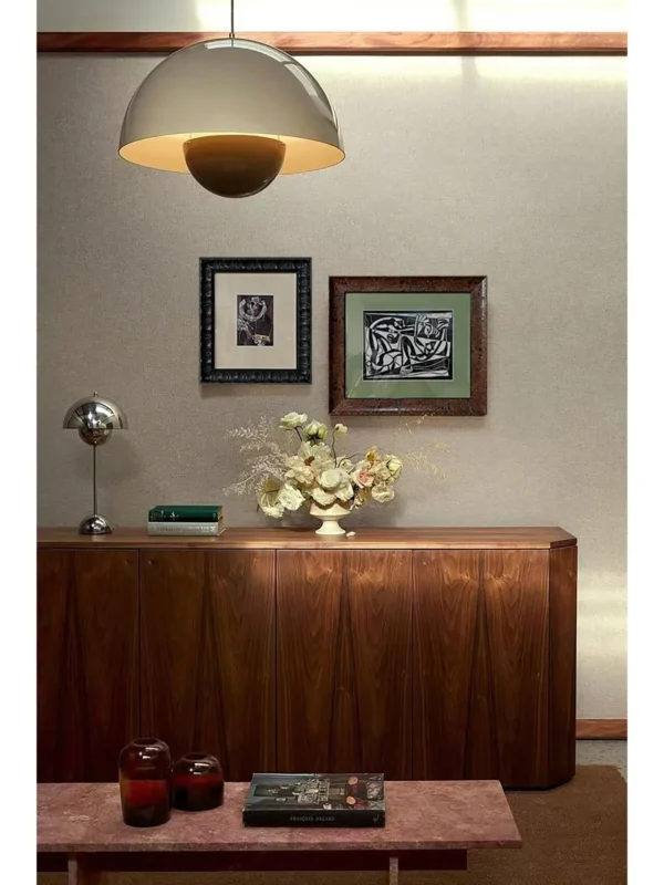 Mid-Century Wall Art Set of 2 in Brown and Green Frames — in a room setting