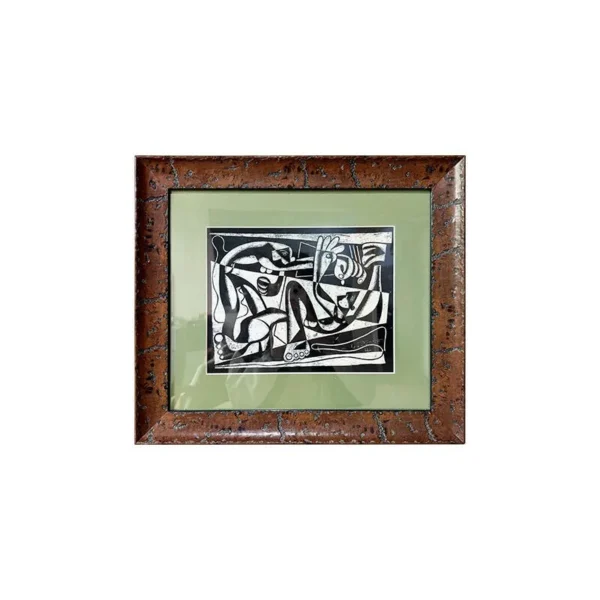 Mid-Century Wall Art Set of 2 in Brown and Green Frames — in a room setting