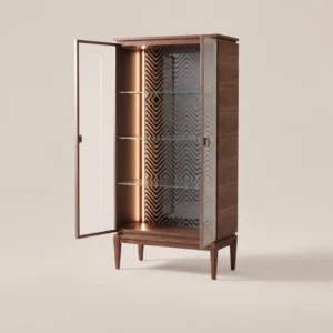 Mid Century Walnut Glass Door Wine Cabinet in walnut — front view