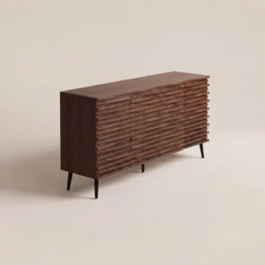Mid Century Walnut Louver Drawer Entryway Cabinet in walnut — front view