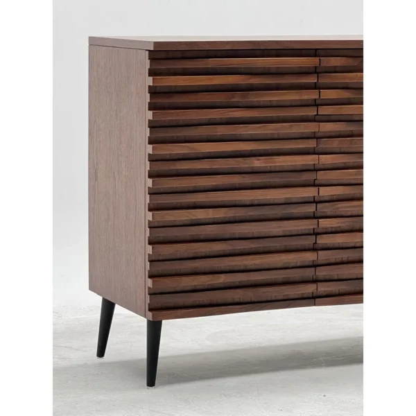 Mid-Century Walnut Louvred Multi-Drawer Entryway Cabinet in walnut — in a room setting