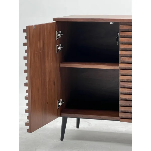 Mid-Century Walnut Louvred Multi-Drawer Entryway Cabinet in walnut — in a room setting