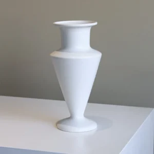 Mid-Century White Ceramic Vase with Inverted Cone Body in ivory — front view