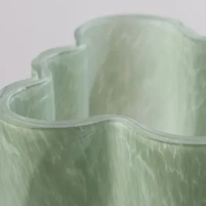 Emerald Pleated Wide-Mouth Glass Vase, Large or Small in olive — in a room setting
