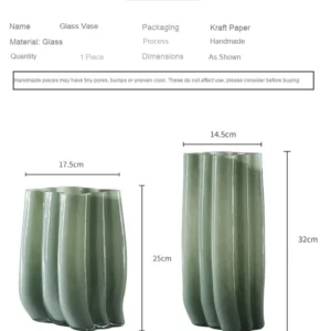Emerald Pleated Wide-Mouth Glass Vase, Large or Small in olive — dimensions