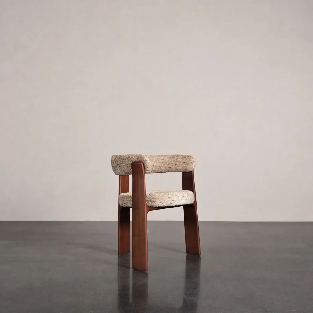 Mid-Century Wraparound Armchair in Ash and Mottled Weave — front view