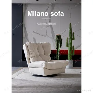 Cloud Swivel Lounge Chair in Cream Suede with Goose Down — in a room setting