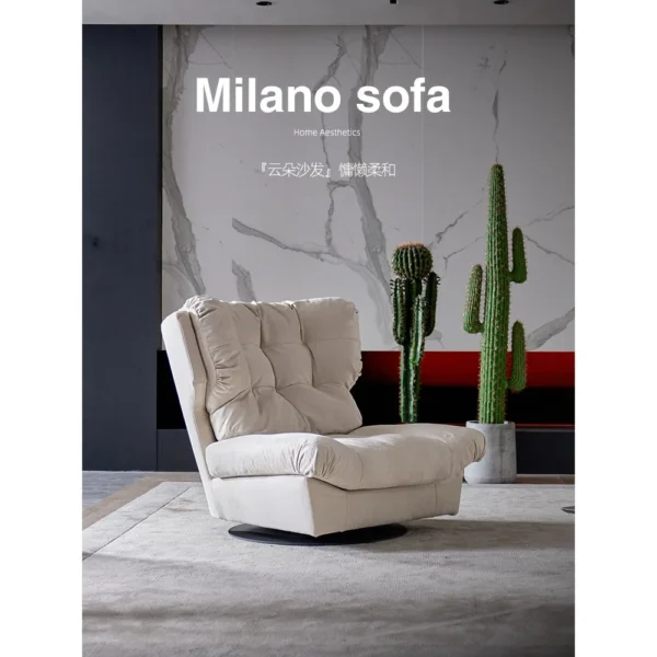 Cloud Swivel Lounge Chair in Cream Suede with Goose Down — in a room setting