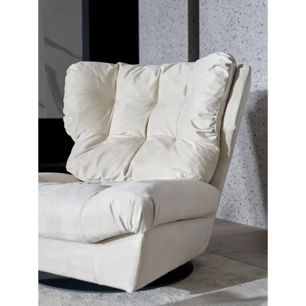 Cloud Swivel Lounge Chair in Cream Suede with Goose Down — in a room setting
