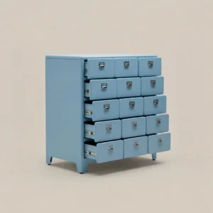 Baby Blue Fifteen-Drawer Apothecary Chest in blue — front view