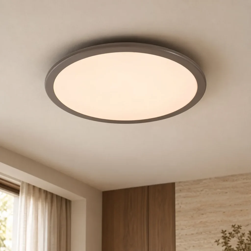 Milky Thin Disc Flush Ceiling Light in ivory — front view