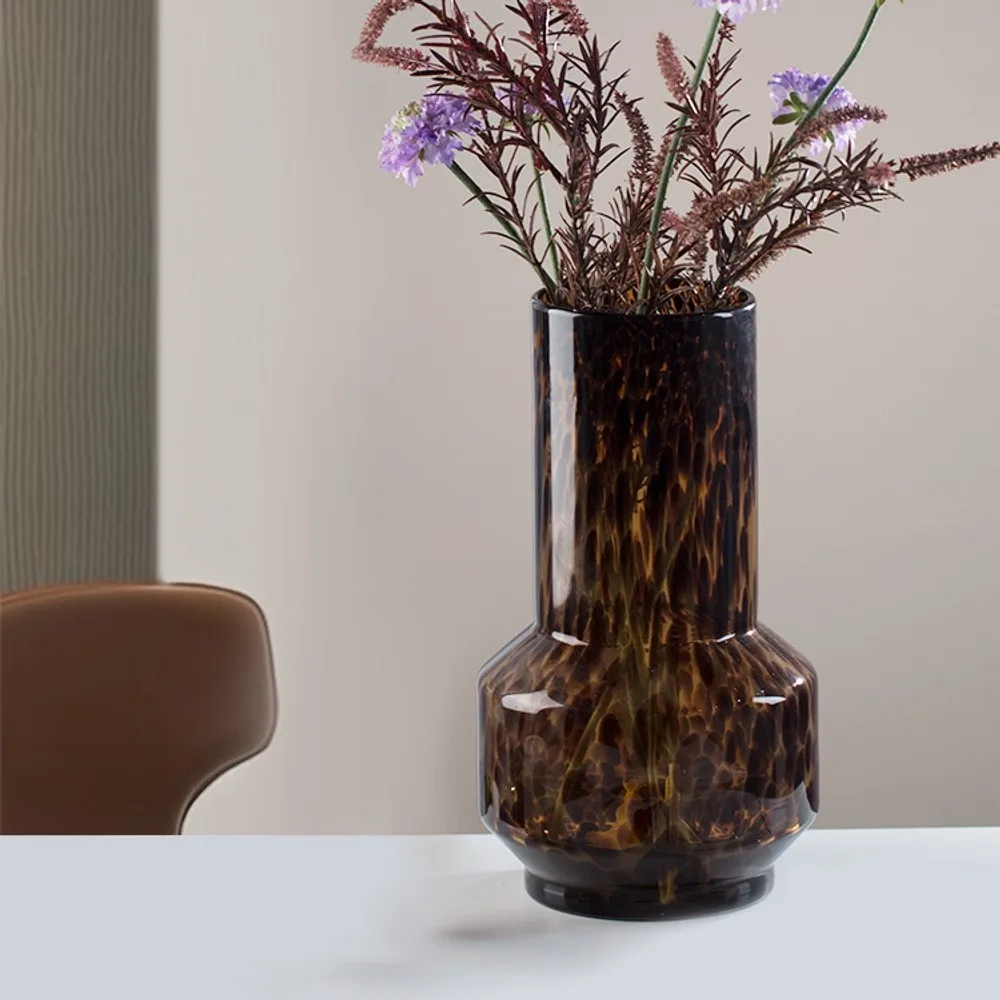 Tortoiseshell Glass Bud Vases, Large or Small in clay — front view