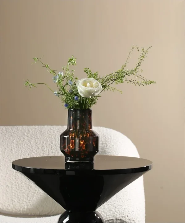 Tortoiseshell Glass Bud Vases, Large or Small in clay — in a room setting