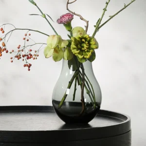 Smoked Grey Glass Gourd Vase for Peonies in slate — front view