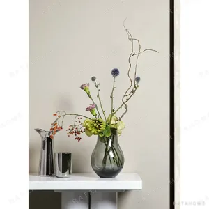 Smoked Grey Glass Gourd Vase for Peonies in slate — in a room setting