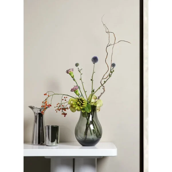 Smoked Grey Glass Gourd Vase for Peonies in slate — in a room setting