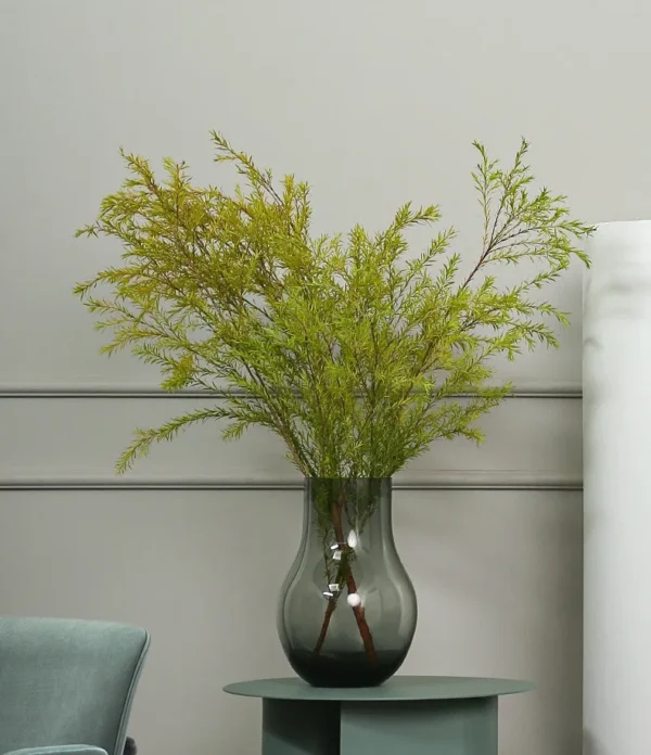 Smoked Grey Glass Gourd Vase for Peonies in slate — in a room setting