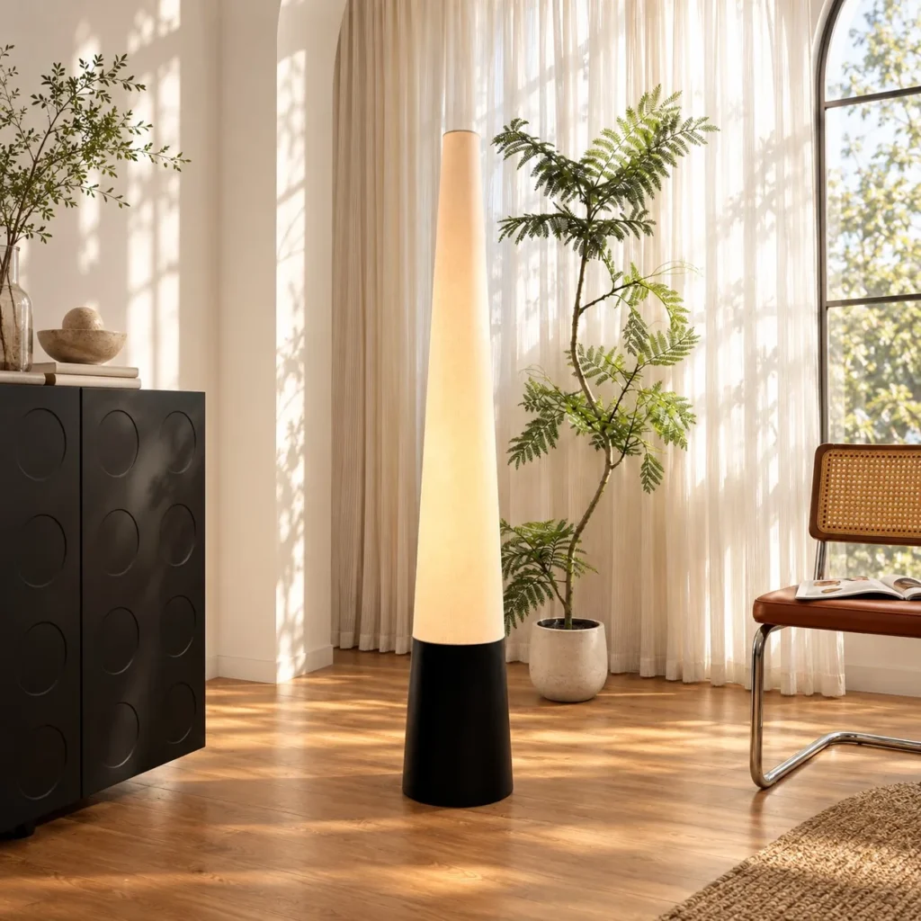 Minimalist Tall Cone Floor Lamp in oatmeal — front view