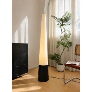 Minimalist Tall Cone Floor Lamp in oatmeal — in a room setting