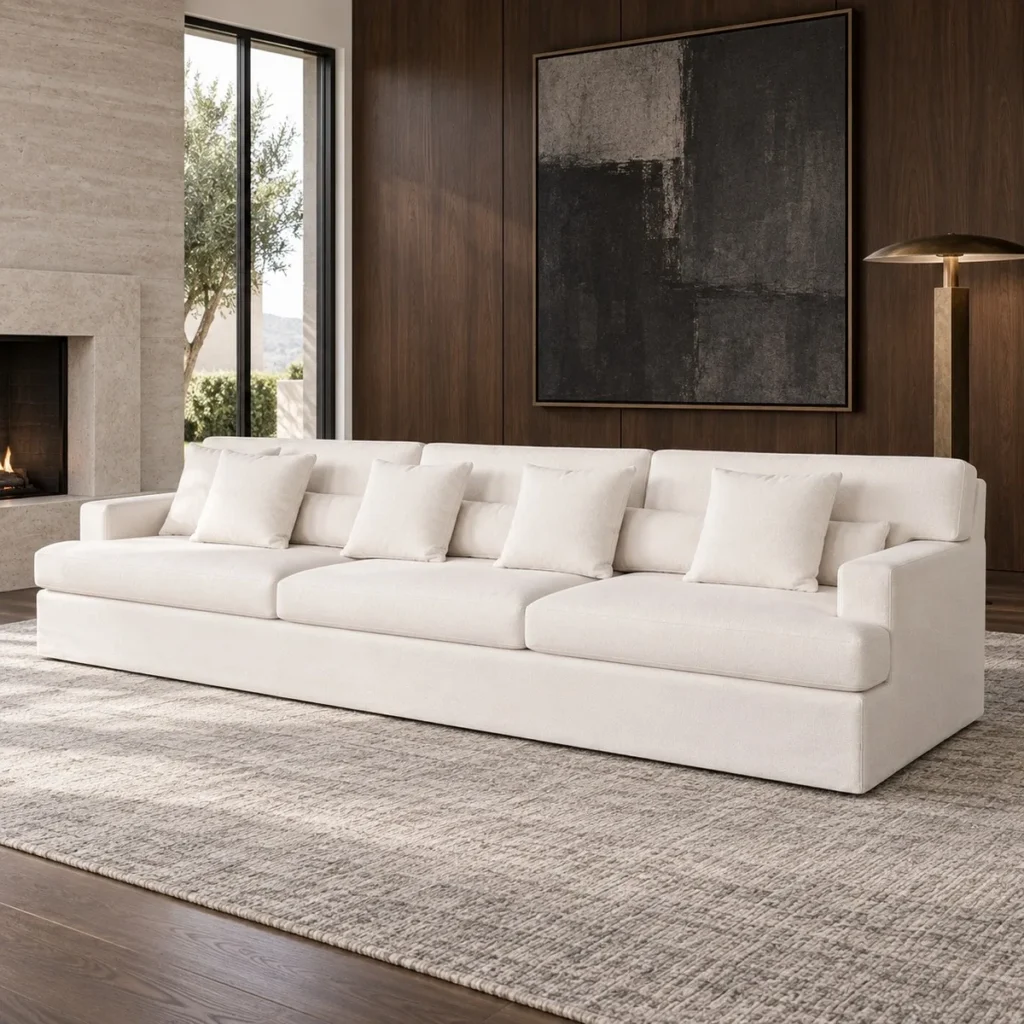 Minimalist Cream White Block Sofa with Deep Seats — front view