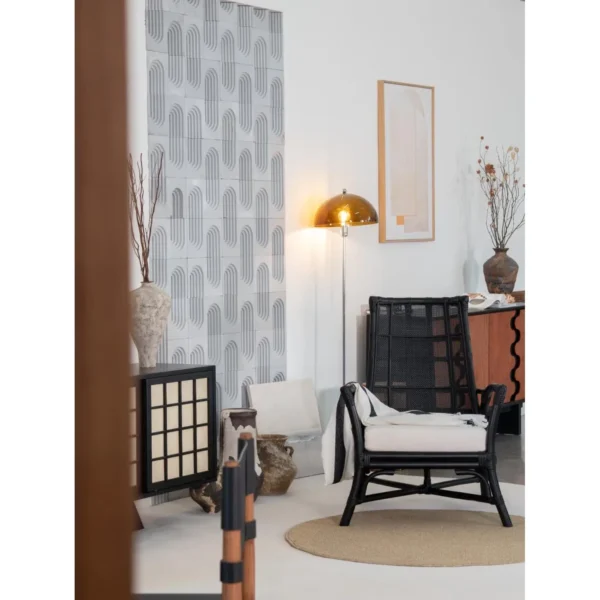 Cloud Solid Wood Sideboard with Cane Grid Doors in black — in a room setting