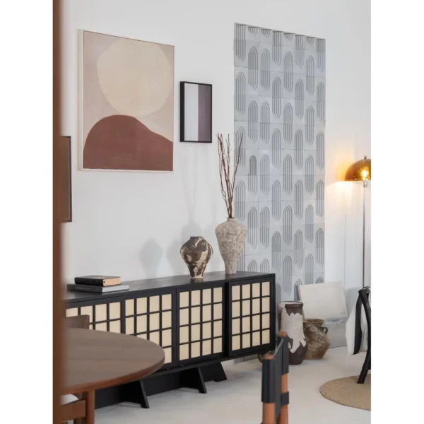 Cloud Solid Wood Sideboard with Cane Grid Doors in black — in a room setting