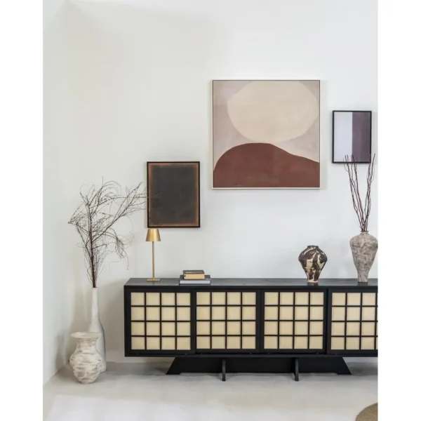Cloud Solid Wood Sideboard with Cane Grid Doors in black — in a room setting