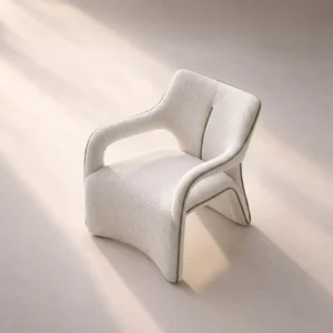 Minimalist Oriental Fabric Lounge Chair in performance fabric — front view