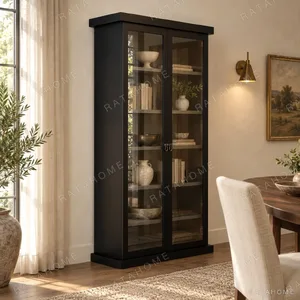 Black Wood Display Cabinet in black — in a room setting