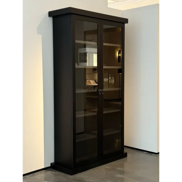 Black Wood Display Cabinet in black — in a room setting