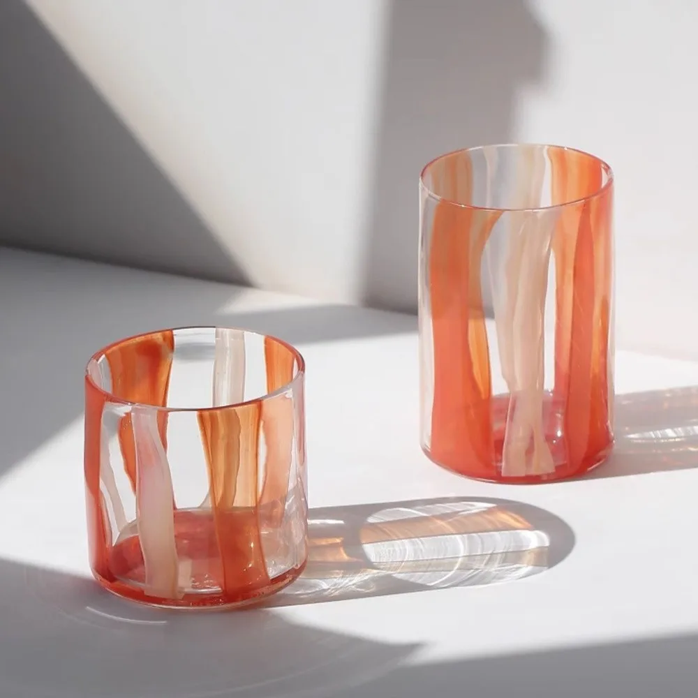 Striped Clear Glass Cylinder Vases in rust — front view