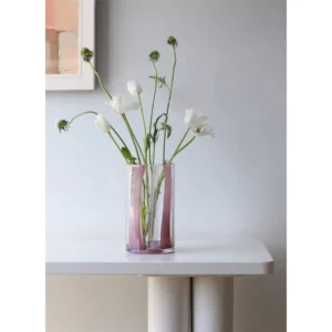 Striped Clear Glass Cylinder Vases in rust — in a room setting