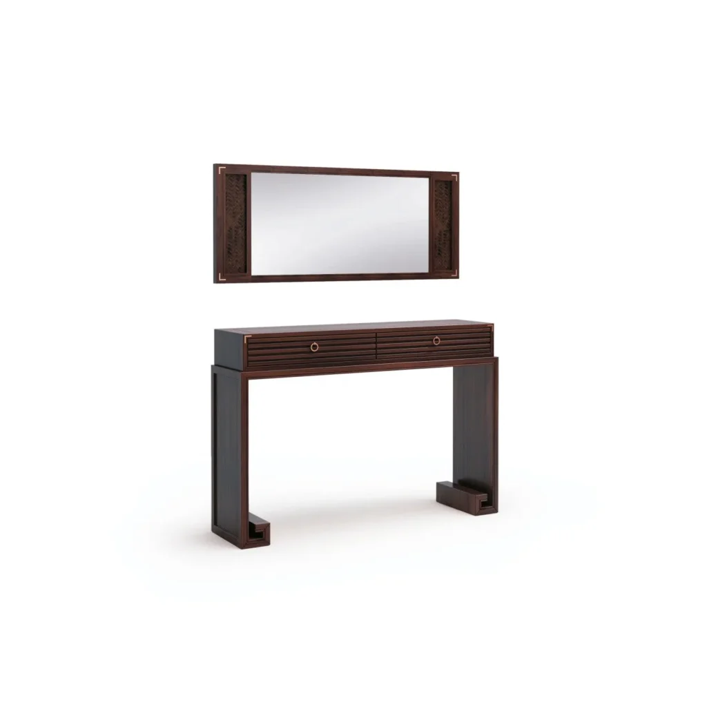 Modern Chinese Console Dresser with Rectangular Mirror in clay — front view