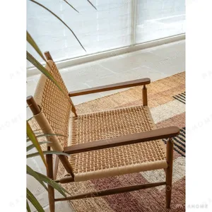 Misge Hand-Woven Rattan Cord Lounge Chair on Oak Frame in natural oak — in a room setting